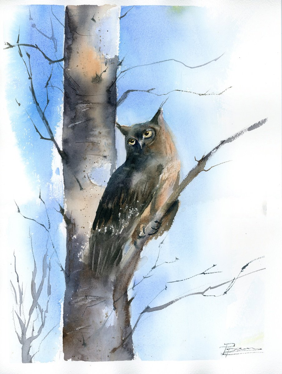 Impressionistic Animal Watercolour By Olga Tchefranov (Shefranov), 11 X 15", Silent Watcher, Original Artwork