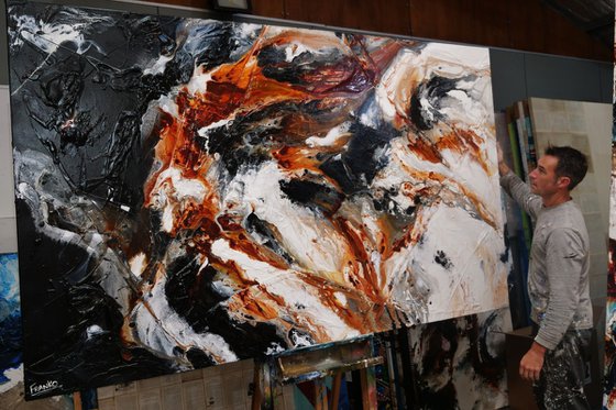 Peppered Oxide 250cm x 150cm White Black Oxide Abstract Art