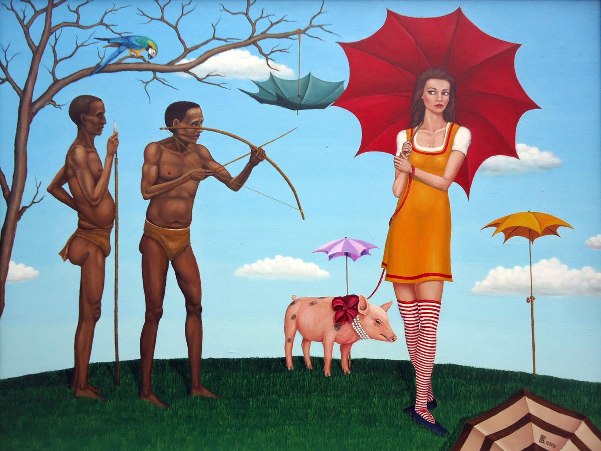 Surrealistic Portrait Oil Painting By Grigor Velev, 32 X 26, Provocation, Original Artwork