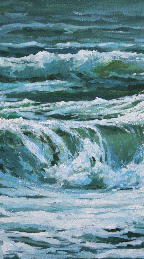 Awakening (storm). 40x30 cm. SUN SKY SEA SAND liGHt ORIGINAL OIL PAINTING, GIFT by Linar Ganeev