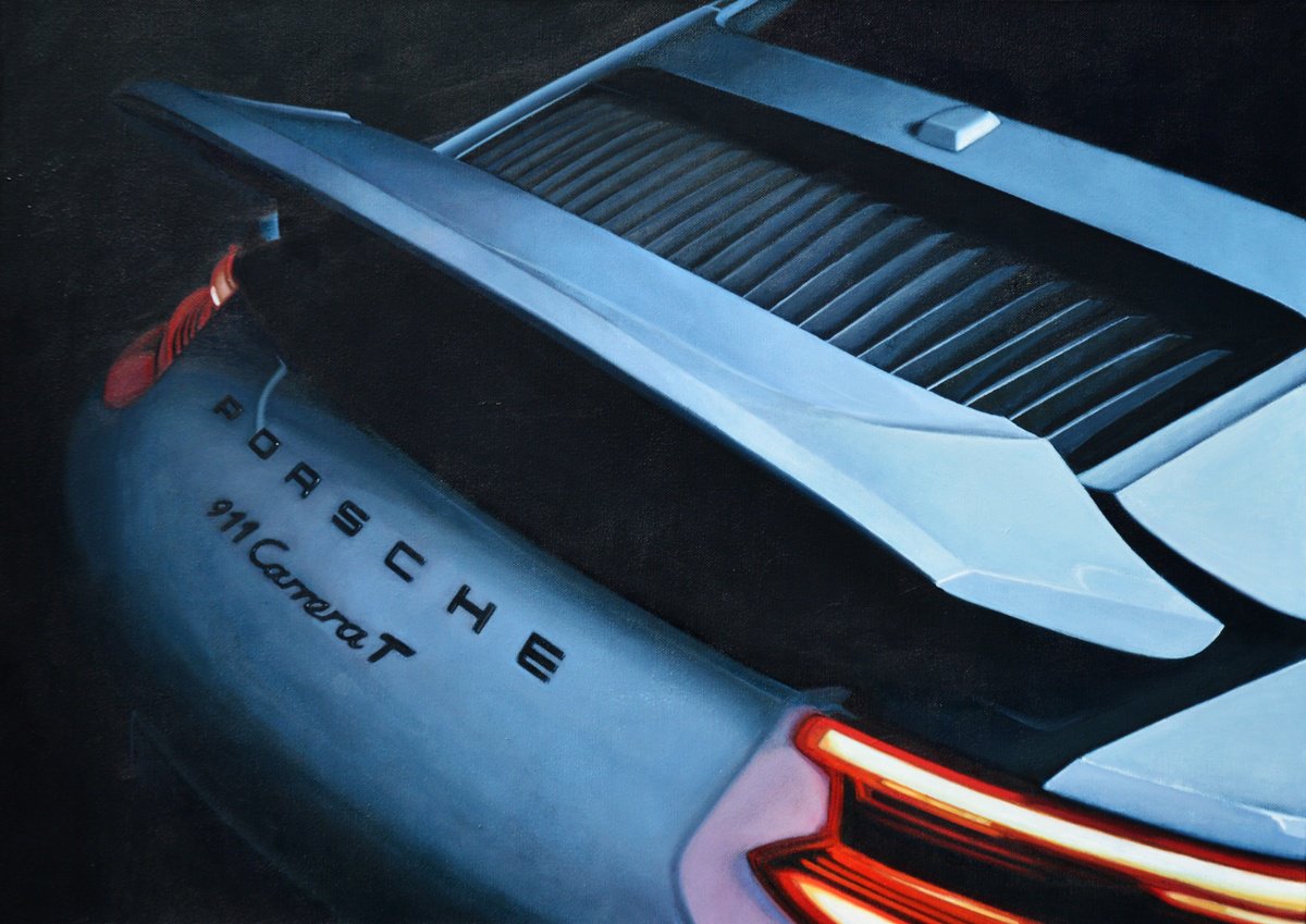 Photorealistic Transport Oil Painting By Roman Sedlak, 28 X 20", Porsche Carrera T, Original Artwork