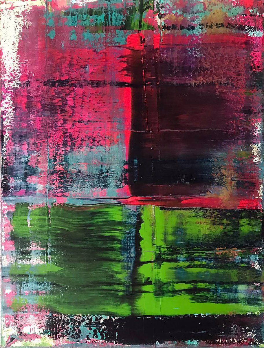 Impressionistic Abstract Acrylic Painting By Olga Melezhik, 20 X 28", Colorful Mood, Original Artwork