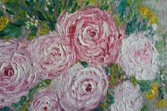 Pink Roses - Still Life Original Oil painting on canvas board - Wallart-Home Decor