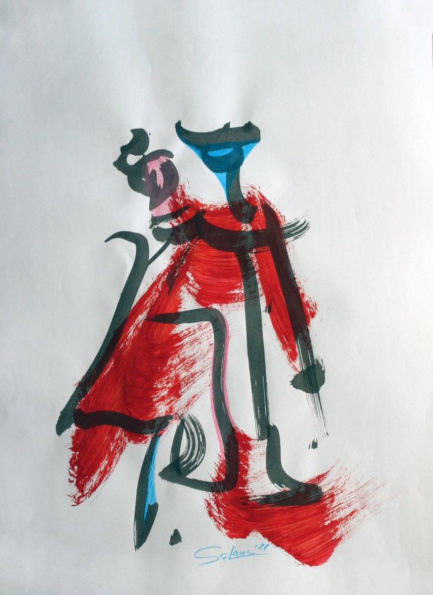 Abstract Drawing By Salana Art / Svetlana Samovarova, 13 X 17", Dance Expression 2, Original Artwork