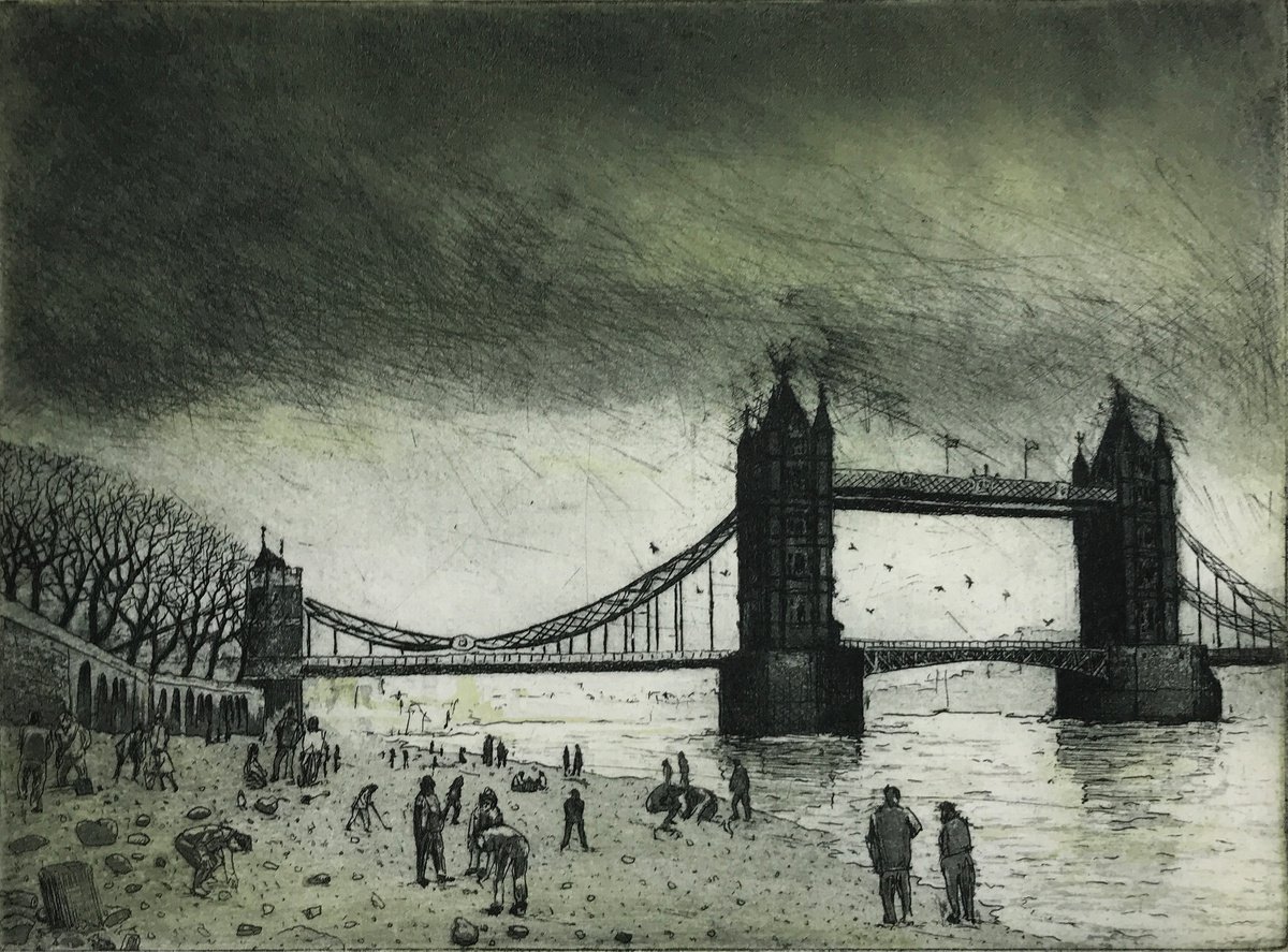 Cityscapes Etchings & Engravings By Tim Southall, 13 X 11", Mudlarking, Original Artwork
