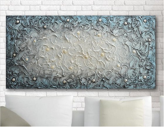 Blue Swirls - Wall Art Sculpture, Large Abstract Painting, Textured Contemporary Artwork