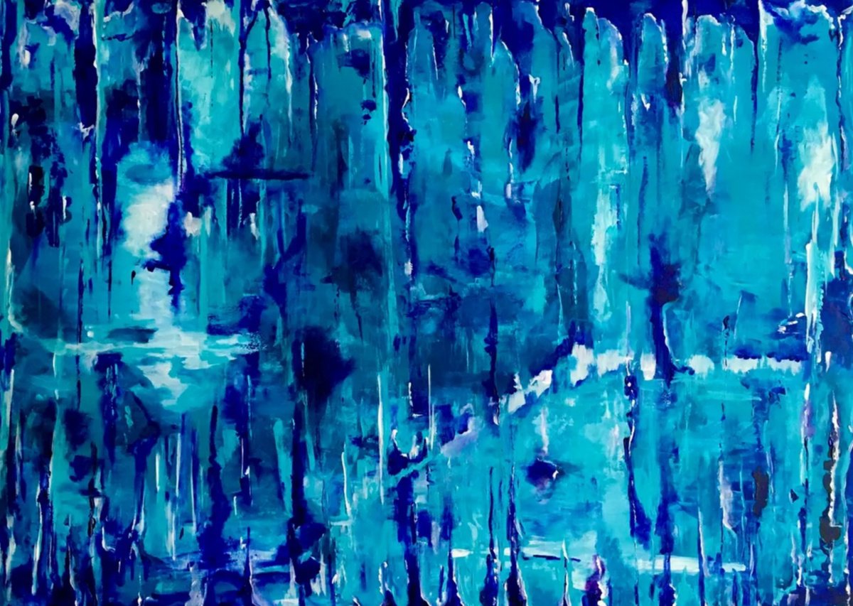 Abstract Acrylic Painting By Olga Koval, 44 X 32", Blue Dreams, Original Artwork