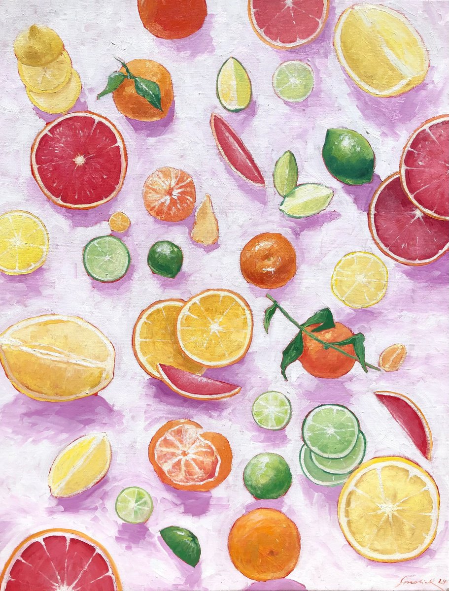 Impressionistic Still Life Oil Painting By Volodymyr Smoliak, 28 X 35", Summer Fruits, Original Artwork