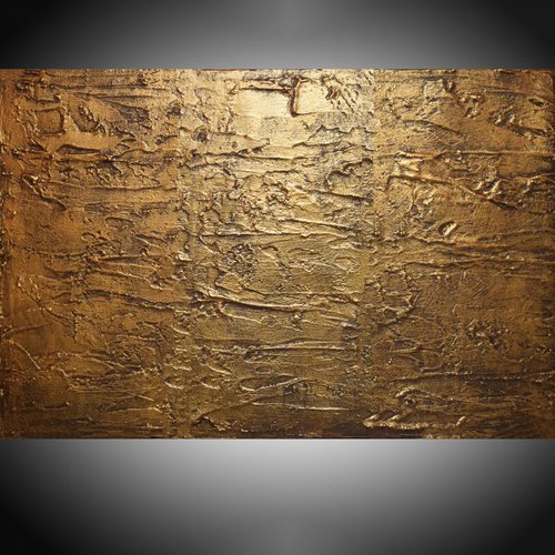 extra large wall panel wall art impasto " Aztec Gold " antique effect single panel canvas abstract 24 x 36" by Stuart Wright