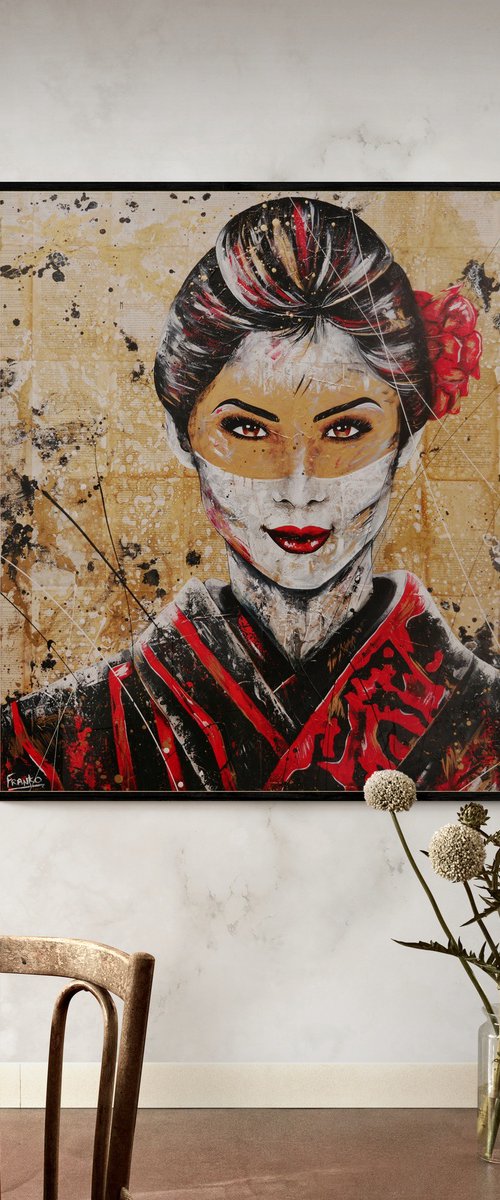 Cherry Pride 120cm x 120cm Textured Book Page Abstract Realism Art by Franko