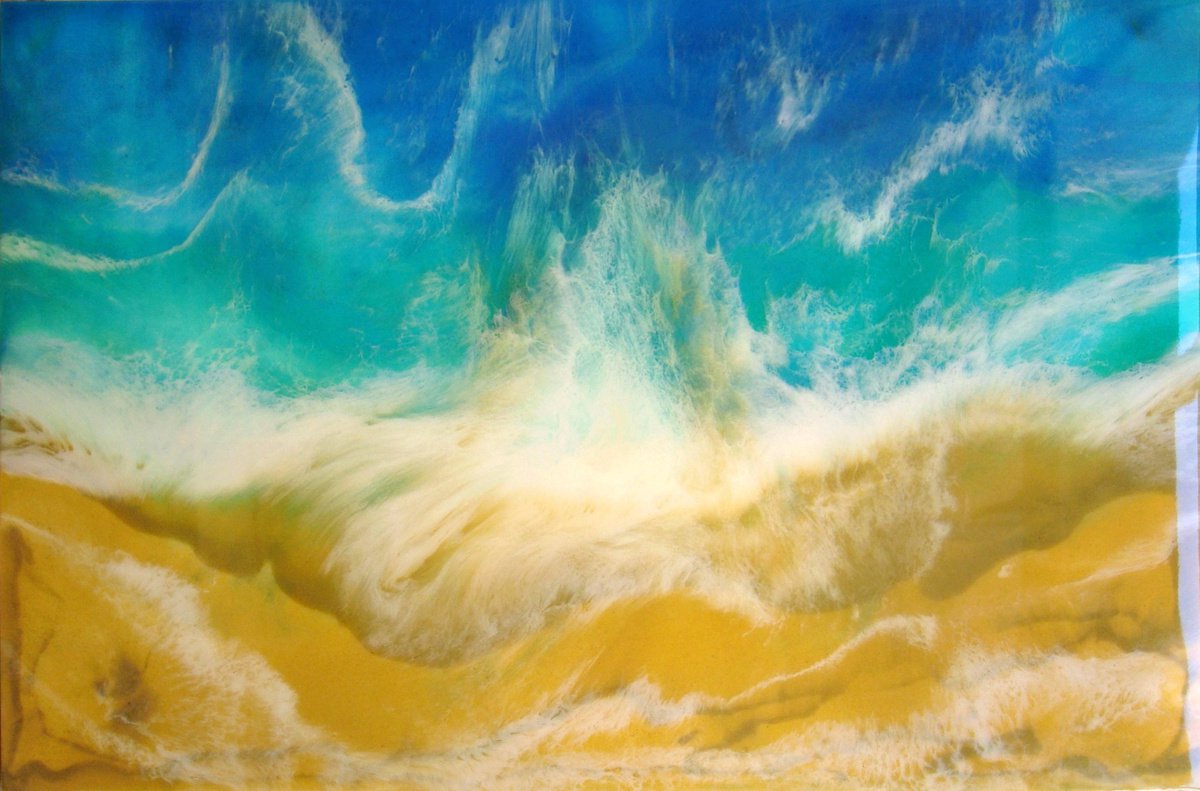 Turquoise Sea  Resin Large painting by Irini Karpikioti