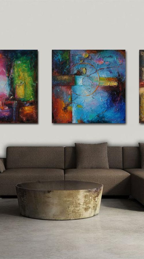 colorful maze, Abstract oil Painting, Mixed media collage by Stanislav Lazarov