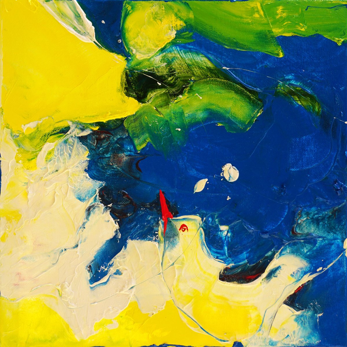 Abstract Animal Oil Painting By Jelena B, 12 X 12, Little Bird Told Me, Original Artwork