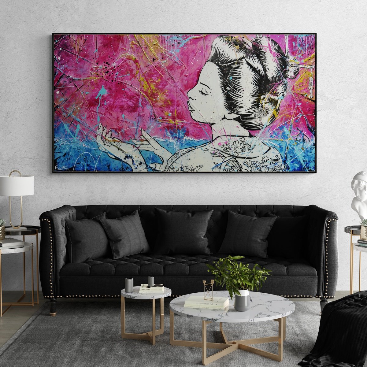 Urban And Pop Portrait Painting By Franko, 75 X 39, Musk Sunsets, Original Artwork