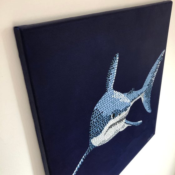 The Great White Shark - pointillism painting