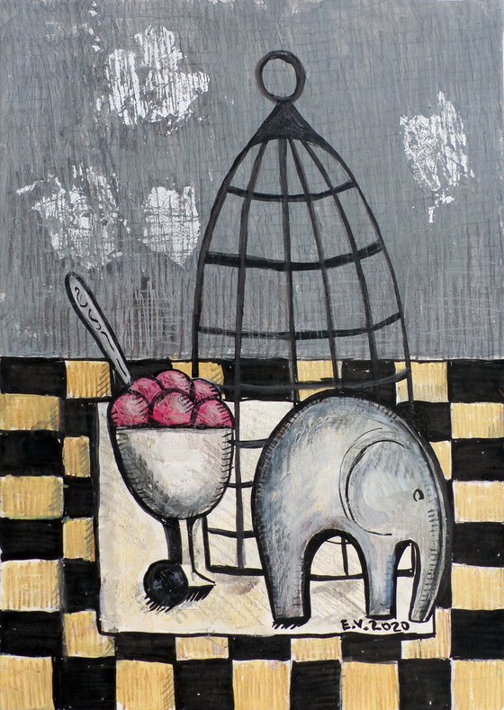 Still life with a cage