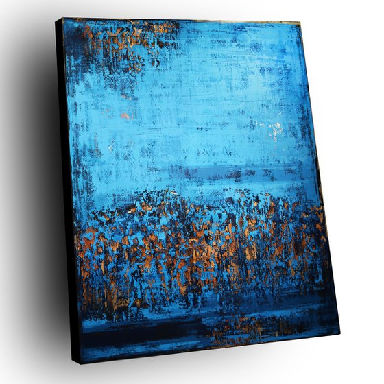 RHODOS - 150 x 120 CM - TEXTURED ACRYLIC PAINTING ON CANVAS * BLUE * GOLD