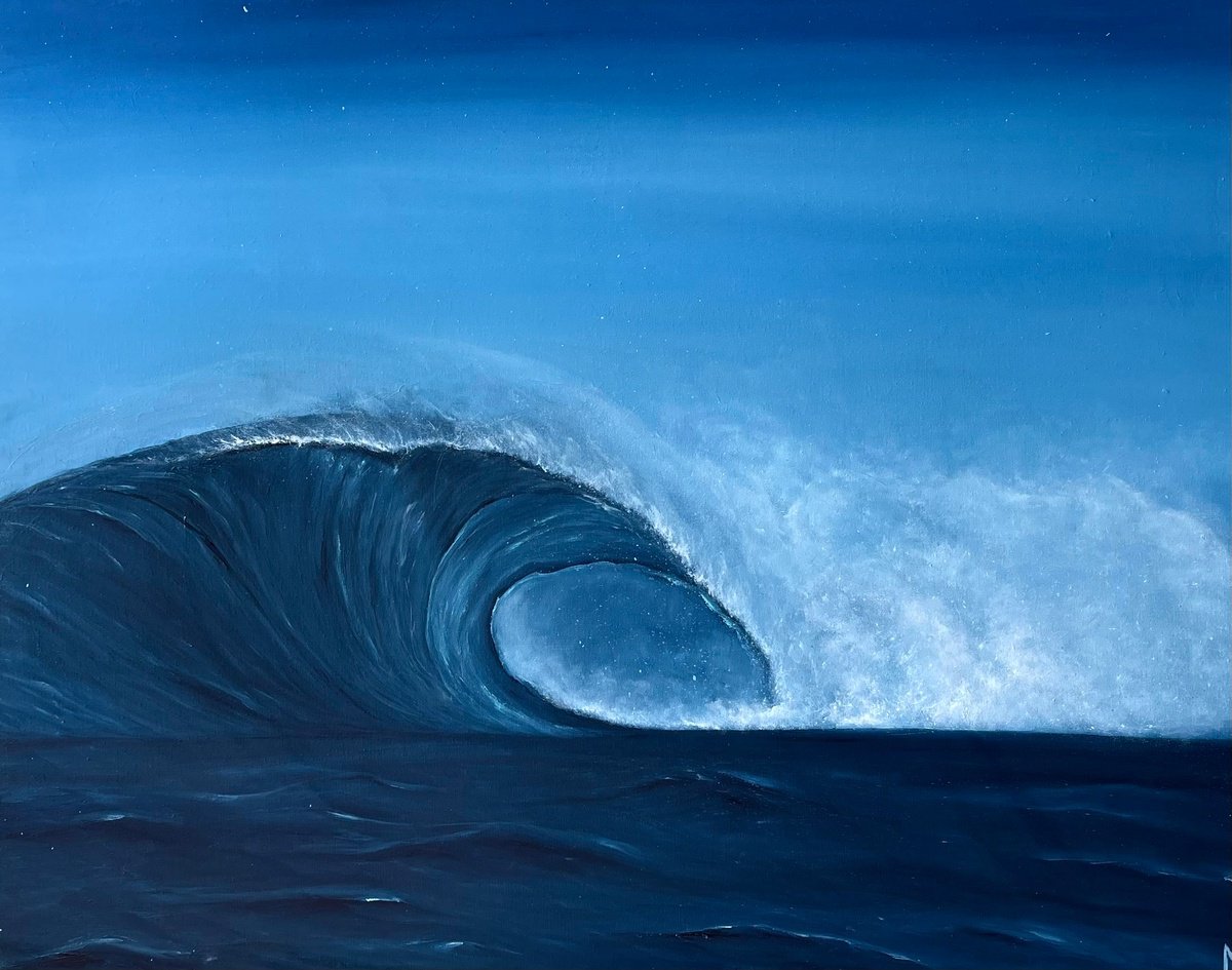 Expressive Landscape Oil Painting By Anastasiia Novitskaya, 39 X 31, The Wave, Original Artwork