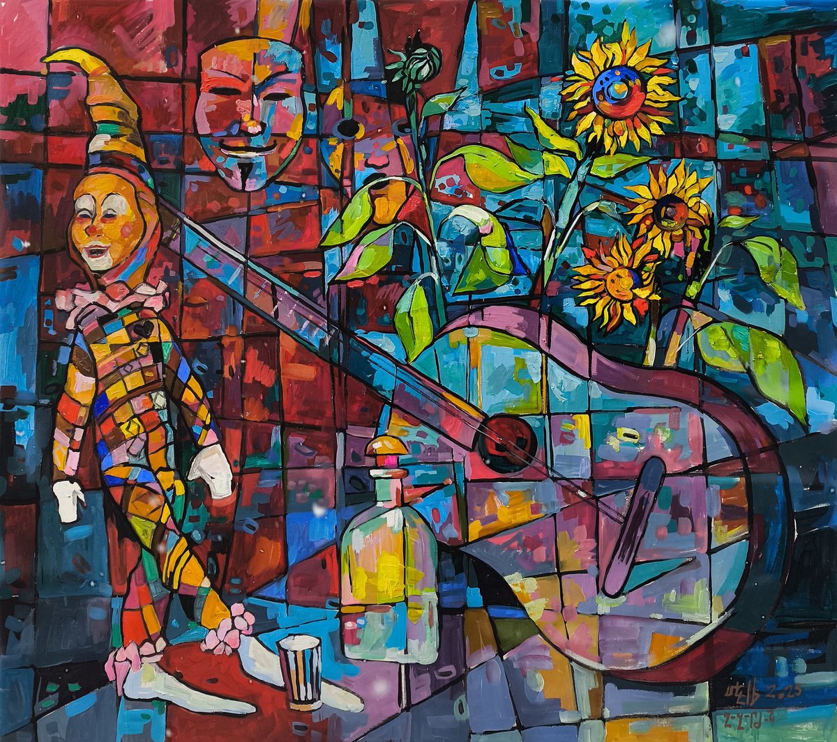 Masks, Music And Sunflowers By Meliq Khazaryan, 39 X 35, Artwork For Sale On Artfinder