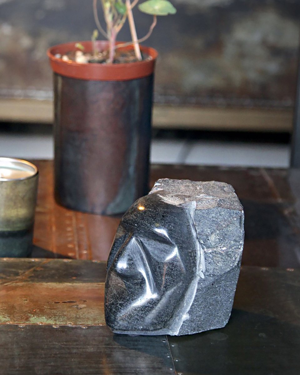 Expressive Portrait Stone Sculpture By Sol Vil, 5 X 5", The Other Side 2, Original Artwork