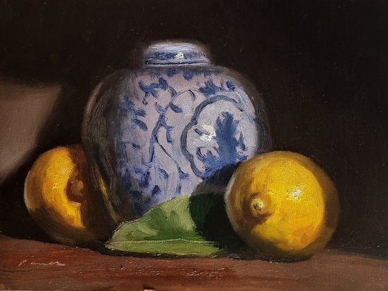 Lemons and a Porcelain Vase