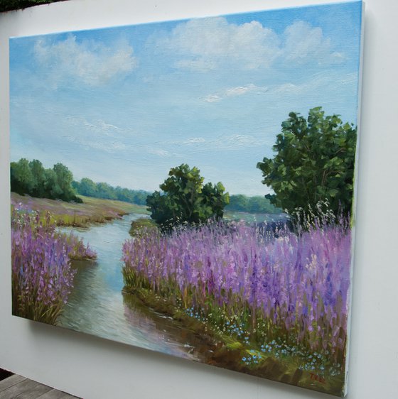Summer landscape. Oil painting. Original. 24 x 30in.