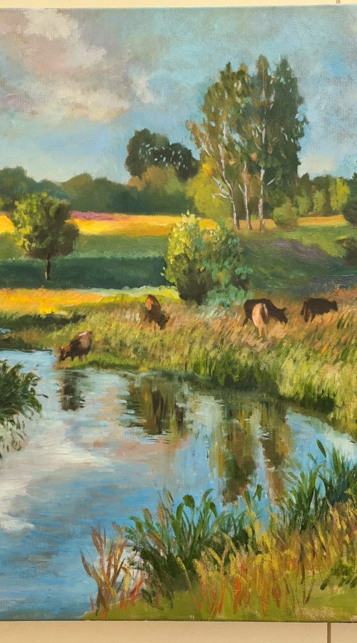 Sunny landscape, realistic landscape painting by Leo Khomich
