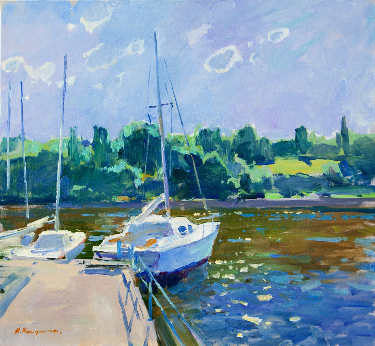 Impressionistic Landscape Oil Painting By Aleksandr Kryushyn, 26 X 24, The Pier, Original Artwork