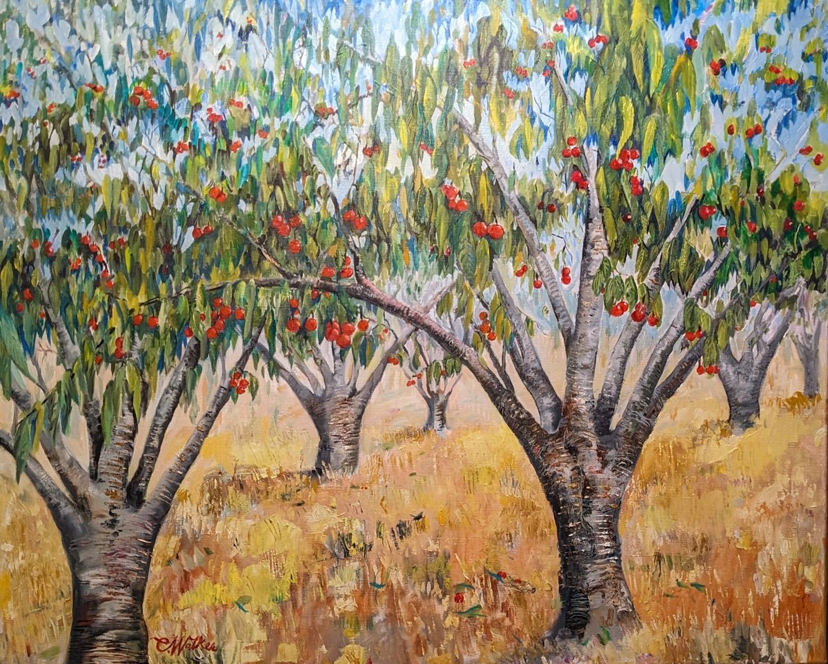 Impressionistic Botanical Oil Painting By Chris Walker, 32 X 26, Cherry Time, Original Artwork
