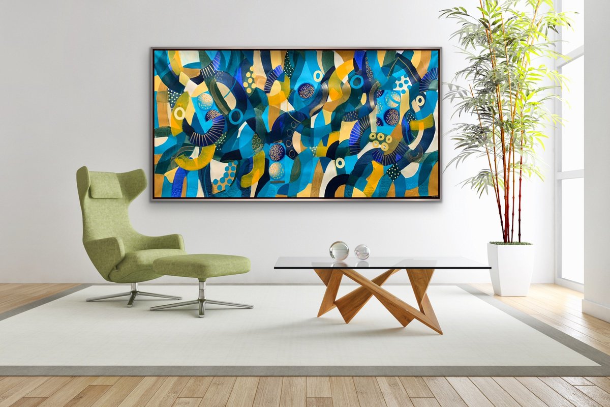 Organic Abstract Acrylic Painting By Rashna Hackett, 72 X 36", Shine Bright, Original Artwork