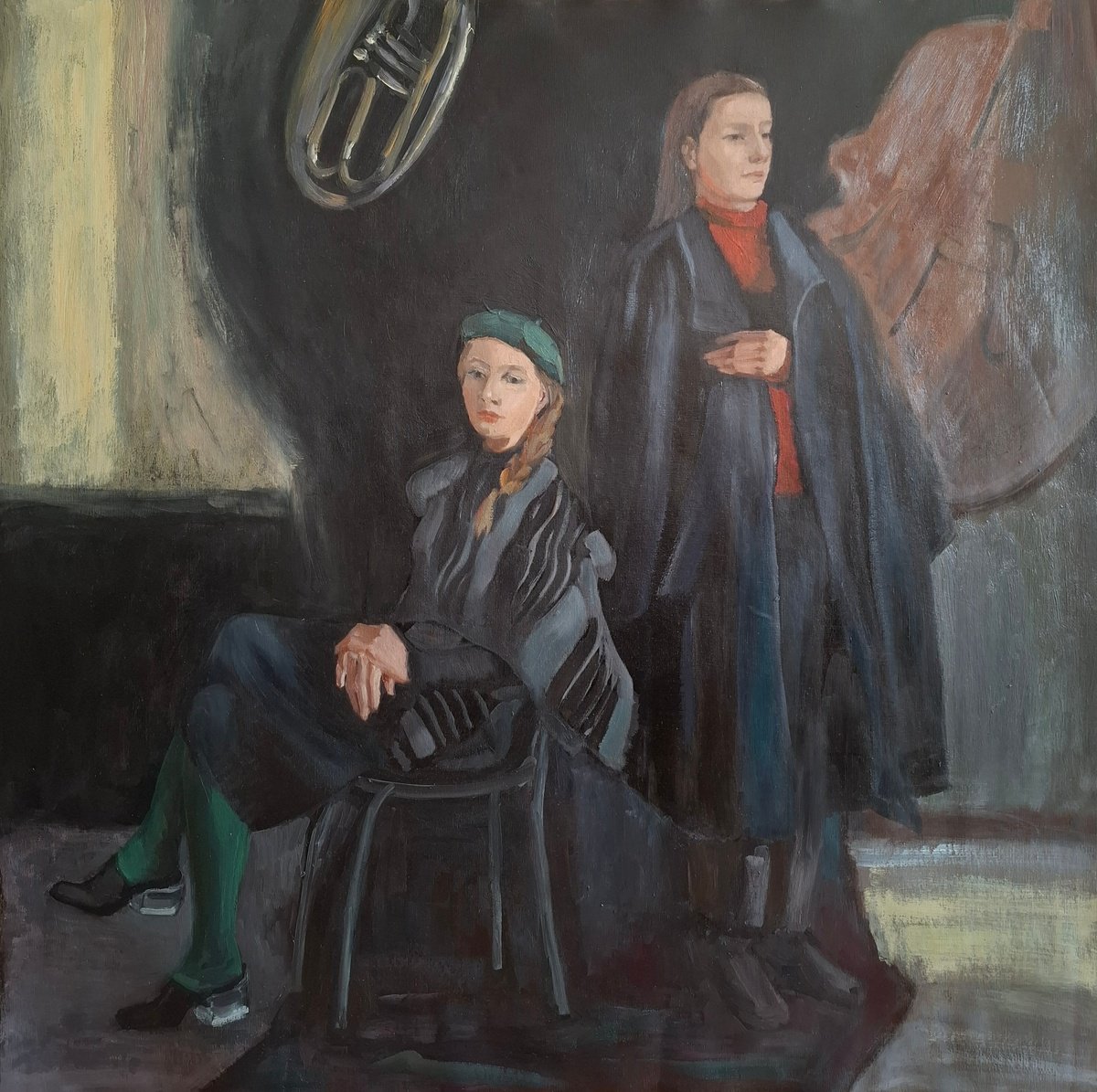 Impressionistic Portrait Oil Painting By Olena Kolotova, 43 X 43", Two Women, Original Artwork