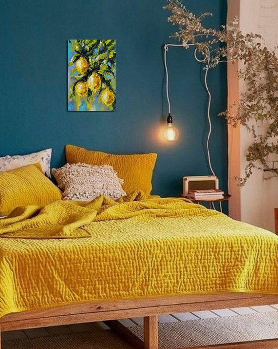 In lemon tones - lemon, oil painting, lemons oil painting, lemons on the tree, nature