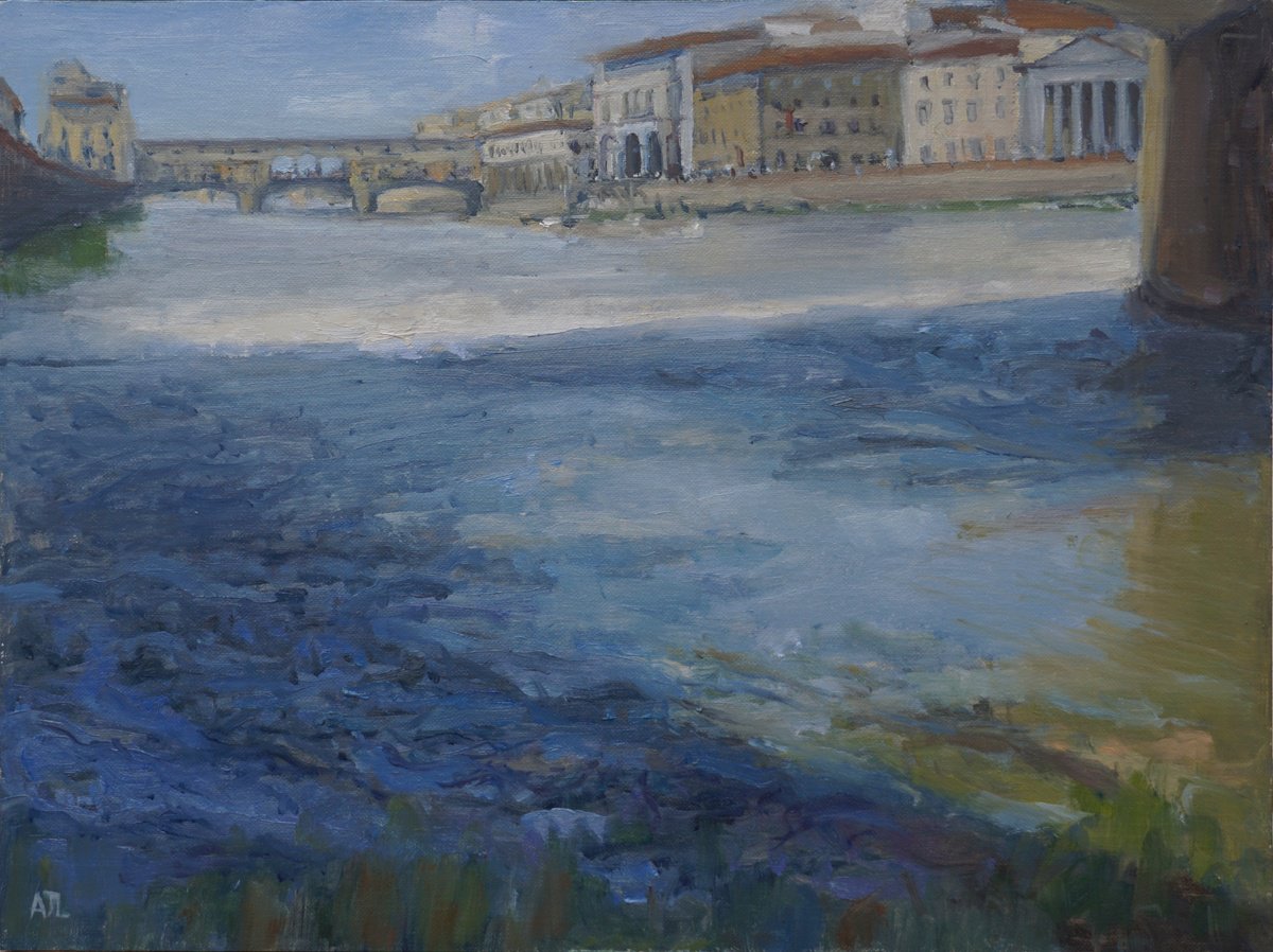 Impressionistic Landscape Oil Painting By Alex James Long, 16 X 12, The Arno, Original Artwork