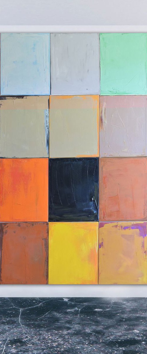 Oil painting, poliptych-20 parts, canvas art, stretched, "Play with me VIII". Size 78.7/ 78.7 inches (200/200cm) by Kariko ono