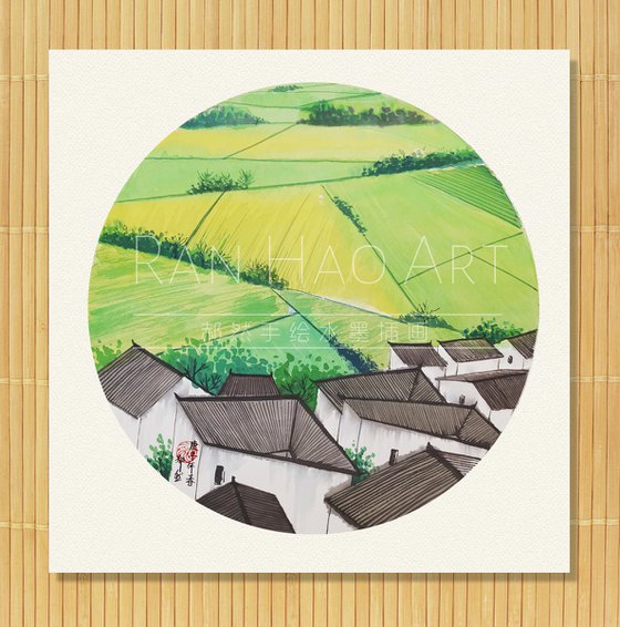 RAN ART - Chinese painting 38*38cm - Countryside view