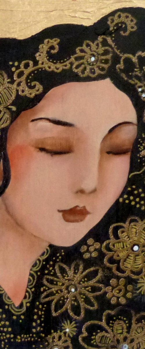 Under my closed eyes. icon on wood 20 x 20 cm. by Loetitia Pillault