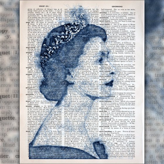 Queen Elizabeth II - Collage Art on Large Real English Dictionary Vintage Book Page