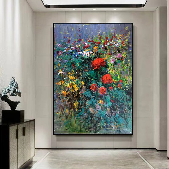 Impressionism oil painting:flowers in the garden t159