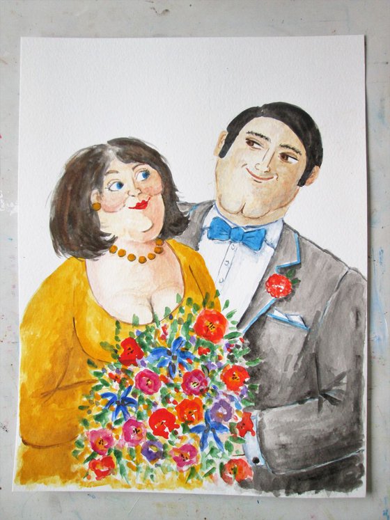 Happy Couple with Flowers