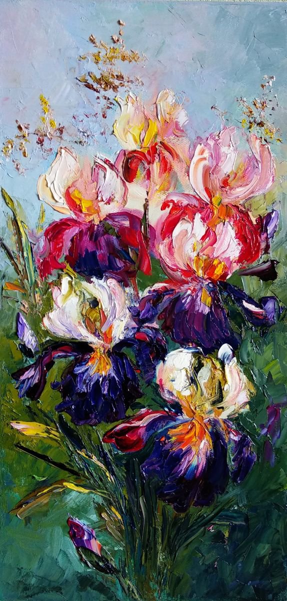 Floral Painting Textured Flowers Modern Impressionism Bouquet of Wildflowers Irises by Anastasia Art Line