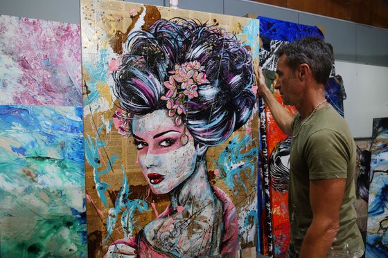 Pinku 140cm x 100cm Geisha Abstract Realism Art