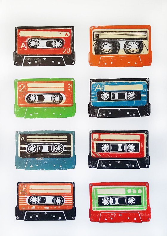 Linocut cassette tapes #65