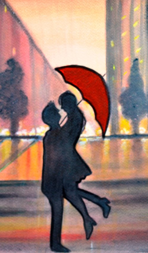 Romance in the city romantic painting gift art on sale by Manjiri Kanvinde