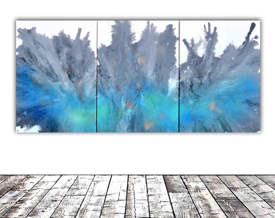 Astral Love XIX 150x70cm, Fluid Art Painting Large Abstract XXL Peaceful Artwork Neutral Colours Painting