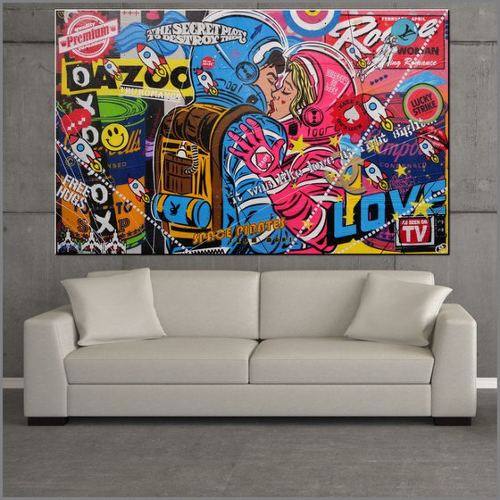 Rogue Love 160cm x 100cm Space Cadets Kissing Textured Urban Pop Art