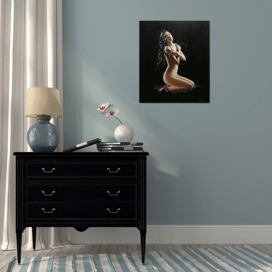 Fresh water - nude - portrait - woman - original painting