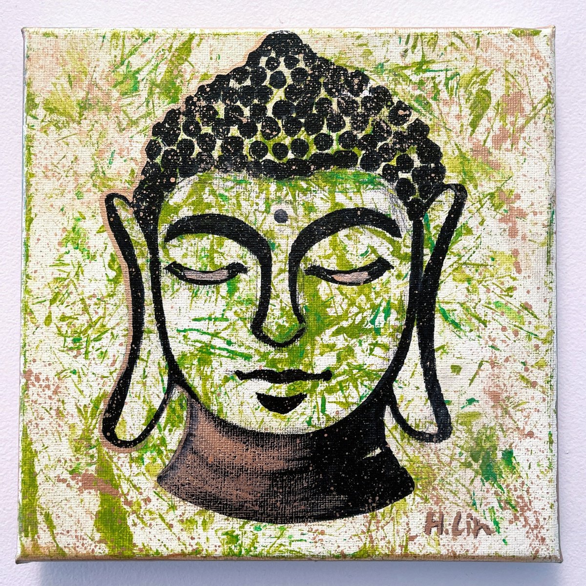 Expressive Portrait Acrylic Painting By Hsin Lin, 8 X 8, Presence Is A Present, Original Artwork