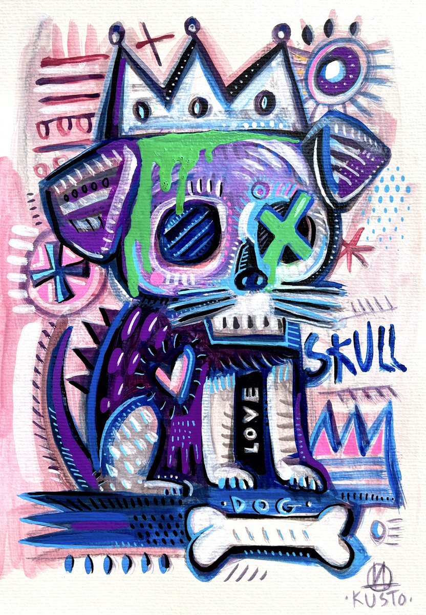 Impressionistic Ink Drawing , Skull Dog By Daria Kusto, 8 X 12, Artwork For Sale On Artfinder