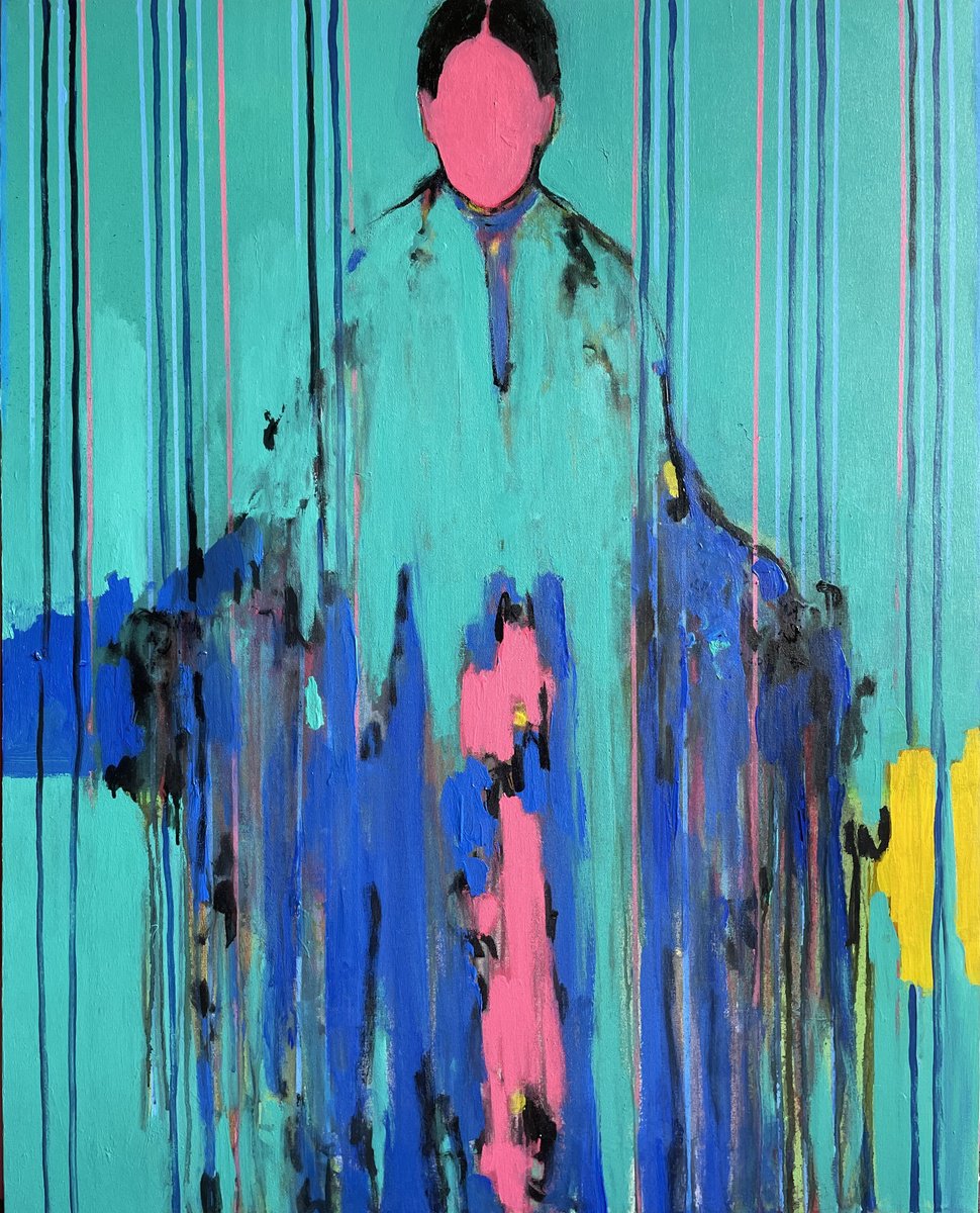 Abstract Painting By Gela Mikava, 30 X 37, The Alienatino Series, Original Artwork