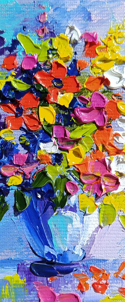 Bouquet of flowers - small painting, oil painting, flowers, postcard, bouquet, gift idea, gift, flowers oil painting by Anastasia Kozorez